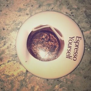 White pin food on it text says “expresso Yourself”